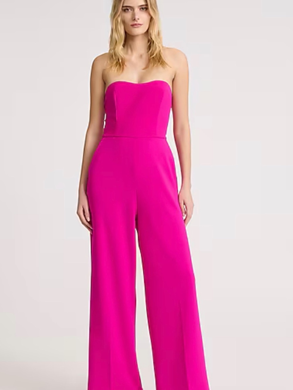 Express Strapless Fuchsia Wide-Leg Jumpsuit
